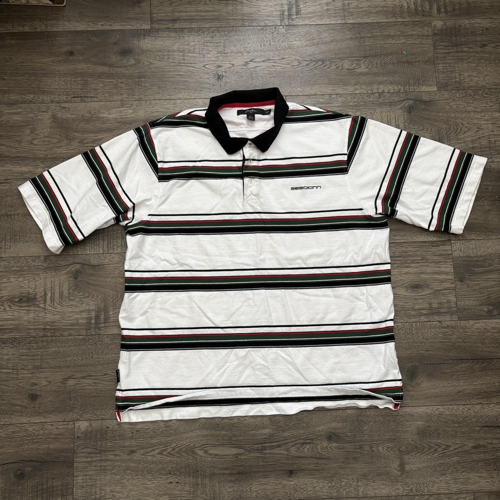 Sean John Polo Shirt Mens 3XL White Striped Mesh Embroidered Logo‎ Casual Golf